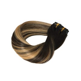 HUAYI Caramel Highlights On Black And Natural Black Hair 120g 7Pcs Clip In Hair Extensions Human Hair Double Weft Thick End For Full Head No Tangle Silky Straight Balayage Hair (1271B#20'')