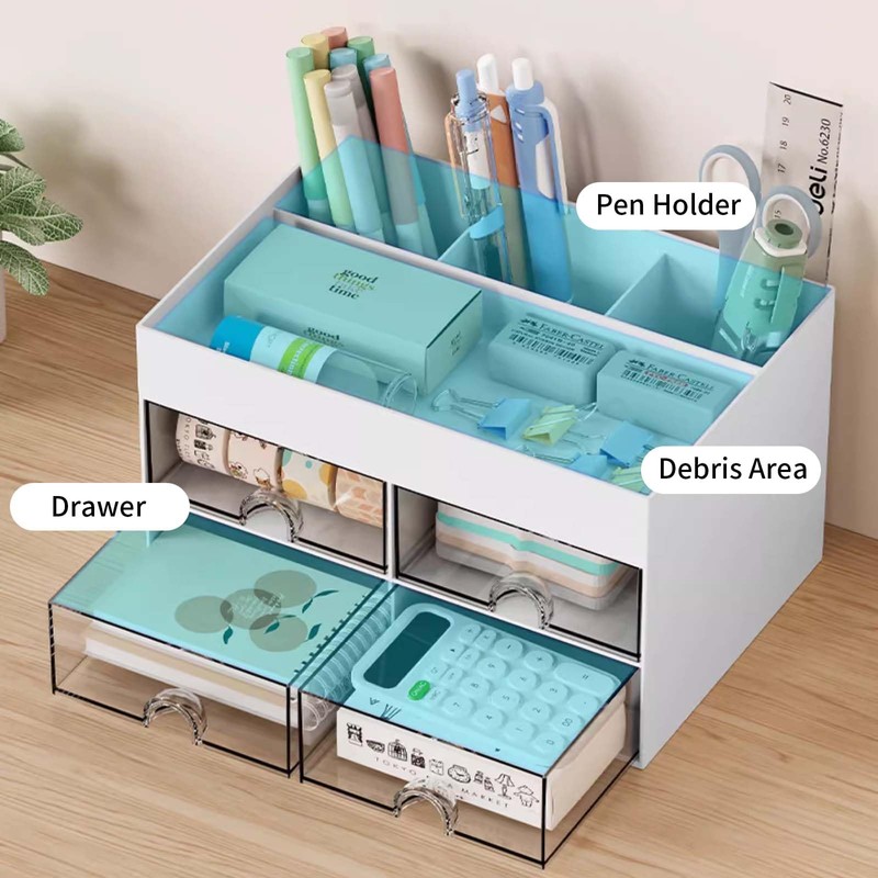 Desk Organiser with 4 Compartments and 4 Drawers - Multifunctional