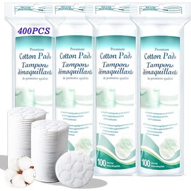 Premium Cotton Rounds for Face, 400 Count Makeup Remover Pads,100% Pure & Natural Facial Cleansing Round Pads for Makeup Removal, Nail Polish Remover (Green-4PCS)