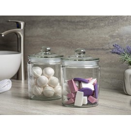 Glass Canister Set for Kitchen Counter + Labels & Marker - Set of 2 - Glass Cookie Jars with Airtight Lids - Food Storage Containers with Lids Airtight for Pantry - Flour, Sugar, Coffee, Cookies, etc.