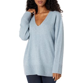 Vince Women's Rib Trim V-Neck Tunic, HEATHER CAPRI, EXTRA EXTRA EXTRA LARGE