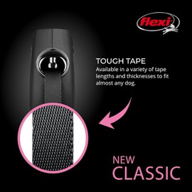 Flexi New Classic Tape Dog Leash, Size XS, Below 26.5 lb (12 kg), 9.8 ft (3 m), Black