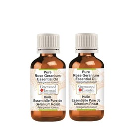Greenwood Essential Pure Rose Geranium Essential Oil (Pelargonium roseum) Steam Distilled (Pack of Two) 10ml X 2 (0.66 oz)