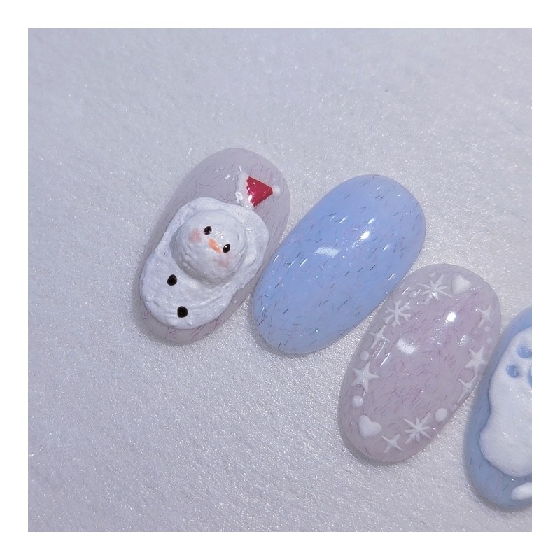 Melting Fluffy Snowman Handmade Nail Tips Winter Snowman Nails -