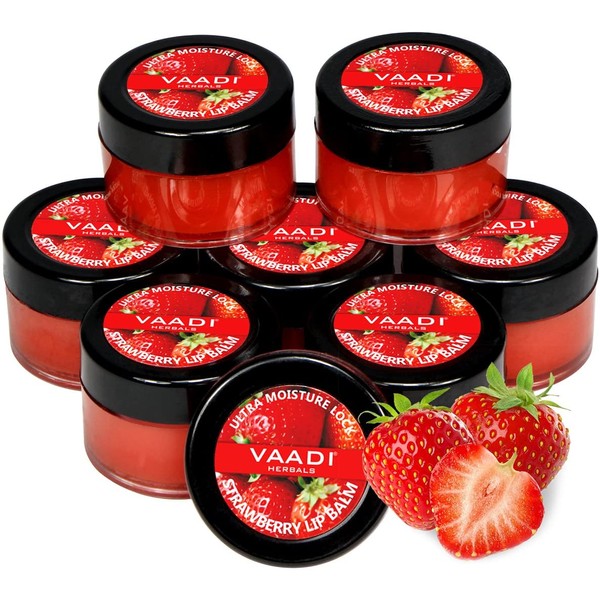 Lip Balm Ultra Moisturizer Lock Strawberry & Honey Flavor All Natural Pack of 8 X 10 Gms(0.35 Ounces) in Tin - Vaadi Herbals