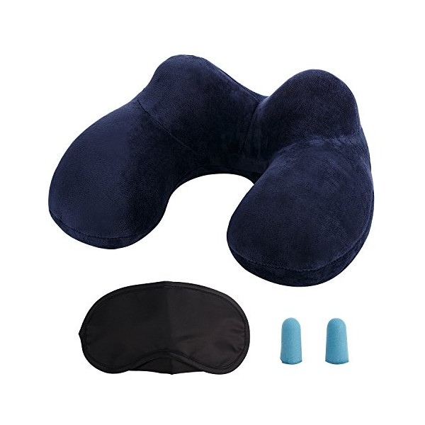 LUZWAY Inflatable Travel Pillow Neck Pillow Kits Ergonomic Soft Velvet