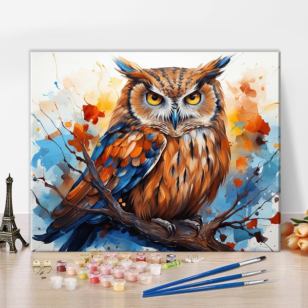 TUMOVO Owl on a Tree -Paint by Number for Adults Beginner DIY Colorful Abstract Painting by Numbers Kits for Kids Paintwork Watercolor Paint Kits Canvas Arts Crafts for Home16 x20