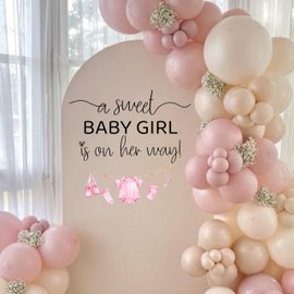 Capiont A Sweet Baby Girl is On Her Way Decal - Baby Girl Nursery Wall Decal, Pink Clothesline Design, Gender Reveal Party Decoration (Pink)