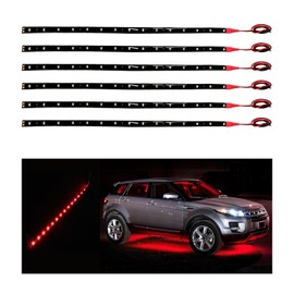 Dickno 6 PCS 15 LED Strip Underbody Light, 1Ft 12V Waterproof Car Led Interior Exterior Strip Light with 6 Inch Wire, Flexible Auto Light Strip Decoration for Car Motorcycle Truck Boat (Red)