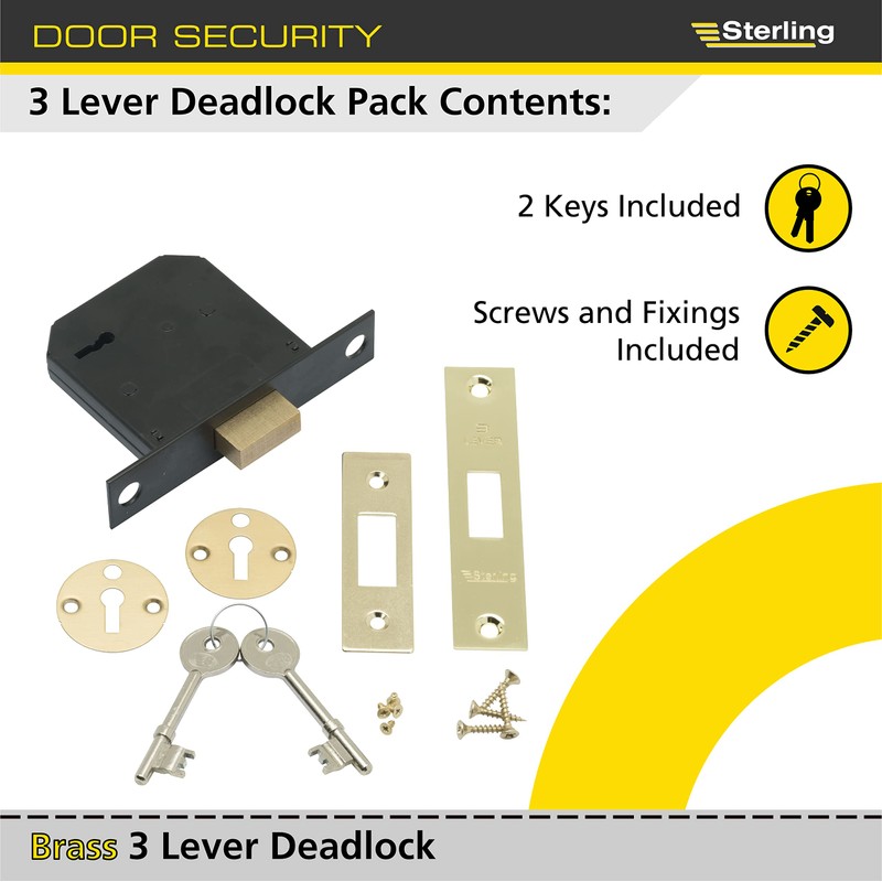 Sterling MLD330 3-inch/76mm 3-Lever Deadlock - Brass