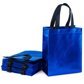 WRAPAHOLIC 12 Pack Reusable Blue Gift Bag with Handles - Medium Size 8 x 4 x 10 inch - Perfect for Birthday Gift Bags, Shopping Bag, Goodie Bags, Party Favor Bags
