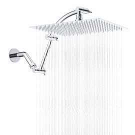 Hibbent - Cabezal de ducha de lluvia de metal, 12 pulgadas de alta presión con brazo de extensión de cabezal de ducha de 16 pulgadas, extensor de brazo de ducha ajustable de latón macizo, cabezales de