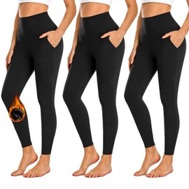 FuelMeFoot Pack of 3 Thermal Leggings with Pockets Lined Leggings Women's High Waist Leggings Warm Winter