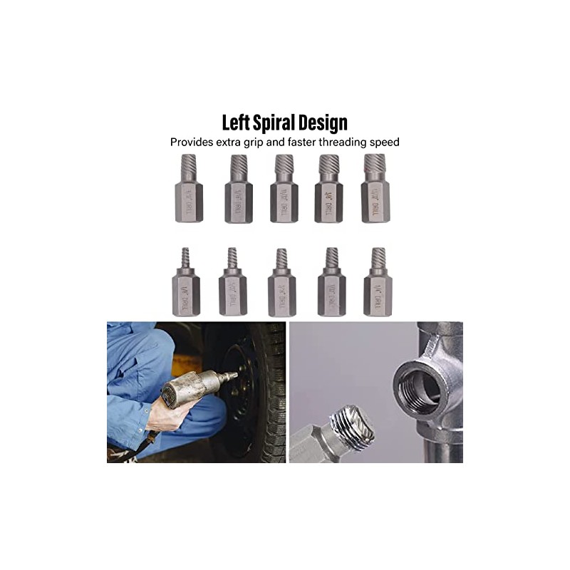 10 Piece Screw Extractor Set, Hex Multi Spline Easy Out