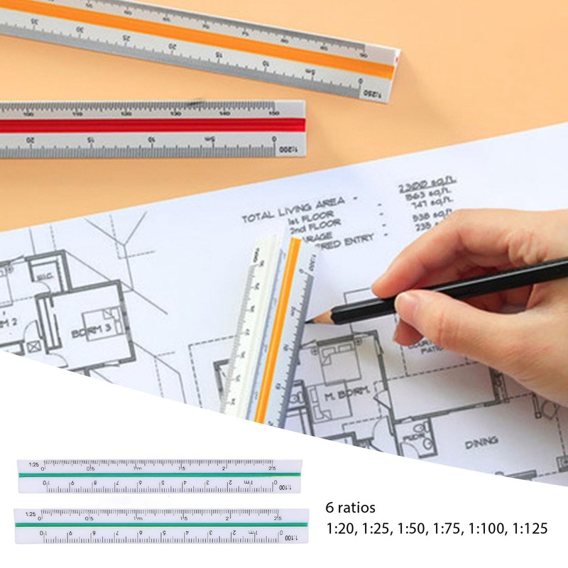 Architectural Scale Ruler, 2Pcs Six Ratios Architectural Scale Ruler Set,