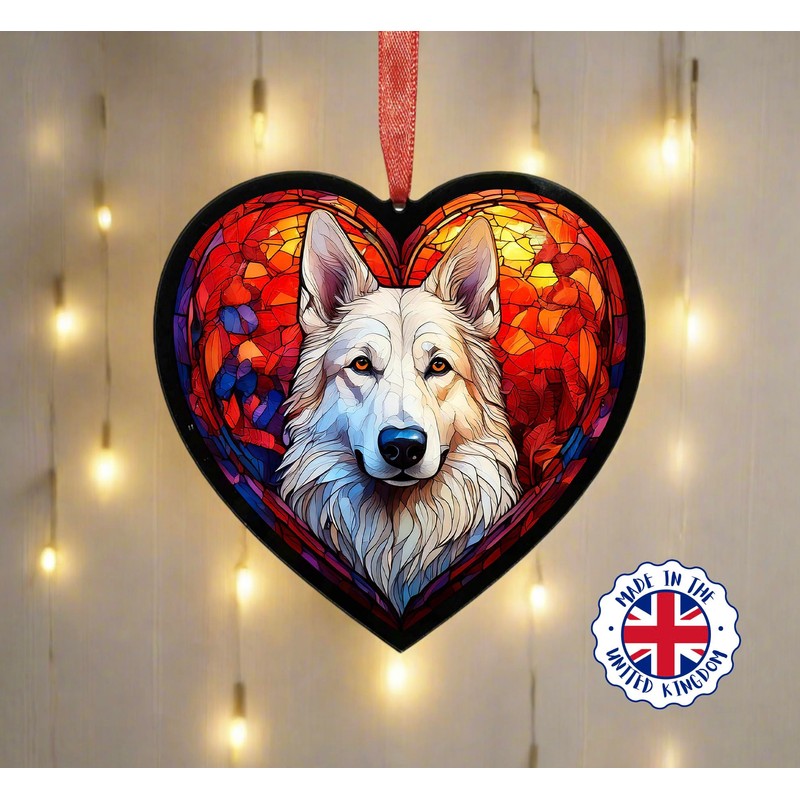 Image Industry German Shepherd Stained Glass Effect Heart Suncatcher -