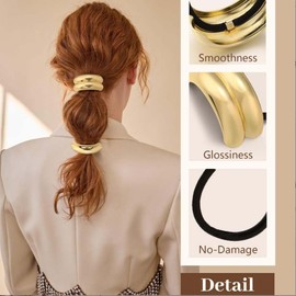 Metal Hair Ties,Ponytail Hair Cuff,Gold Hair Ties,Gold Ponytail Cuff Elastic Hair Ties for Women Hair Accessories (style 2)