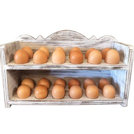 Wild AF White Premium Pine Wooden Egg Holder 2-Tier Durable 24-Egg Storage Solution Ideal for Modern and Rustic Kitchen Fresh Eggs