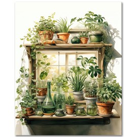 TISHIRON Paint by Numbers Adults Green Plant, Leaf Painting by Numbers Kit for Adults, DIY Acrylic Painting Kits Potted on Canvas, Oil Painting Kits 40 x 50 cm (Frameless)