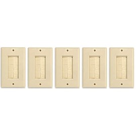 RiteAV - Single Gang Wall Plate with Brush Bristles - Ivory [Now Fits Larger Cables] - 5 Pack