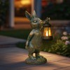 MININOVA Rabbit Garden Statues with Solar Lantern Bunny Outdoor Resin