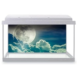 Aquarium Fish Tank Background 90x45 cm - Night Sky Moon Clouds Space Static Cling Vinyl Vivarium Terrarium External Application #51566