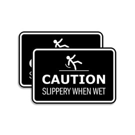 Signs ByLITA Classic Framed Caution: Slippery When Wet Door or Wall Sign Easy Installation | Health And Safety | Building And Warning Sign (Black) - Small 2 Pack