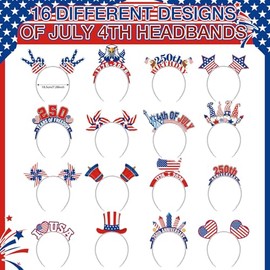 Capoda 64 Pcs 250th Anniversary Party Favors USA 4th of July Accessories Headbands Necklaces Glasses Flags Patriotic Party Favors for 250th Anniversary Fourth of July Independence Day Supplies
