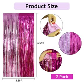 BEISHIDA 2Pcs Hot Pink Pink Door Streamer Hot Pink Backdrop Foil Fringe Tinsel Girls Hot Girls Curtains Backdrops for Birthday Baby Shower Gender Reveal Party Decoration (3.28 ft x 6.56 ft)