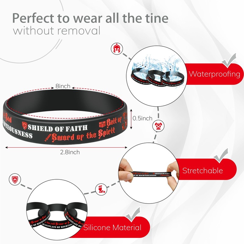 xiheer Armor of God Silicone Wristband Bracelets Ephesians 6: 10-18