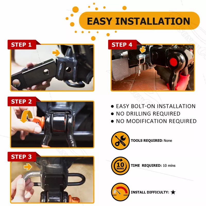 DY 2'' Hitch Receiver & D Ring Shackle For 4WD
