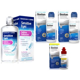 Boston Advance Complete Care Kit – Includes Cleaner 1 fl oz, Two Conditioning Solutions 3.5 fl oz Each, and Sensitive Eyes Saline 12 fl oz for Final Rinse and More