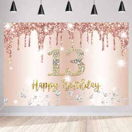 13th Birthday Decoration for Girls, 13th Birthday Banner Rose Gold 13th Birthday Fabric Sign Poster, Happy 13th Birthday Background Banner Girls Birthday Party Decoration