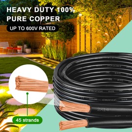 14/2 Pure Copper Wire 200 ft, 600V 14 Gauge 2 Conductor PVC Parallel Wire, Direct Burial Oxygen Free Copper Electrical Wire for Solar Lighting, Outdoor Lighting Landscape(14AWG 200FT)