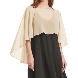 Womens Capelets Shawls and Wraps for Evening Dress Chiffon Capes Wedding Cover Up, Champagne