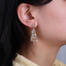 Cybche Vintage Rhinestone Christmas Tree Earrings Colour Crystal Tree Christmas Earrings Gold Snowflake Stud Earrings Sparkling CZ Dangle Earrings Hollow Crystal Earrings Jewellery for Women, Zinc, No