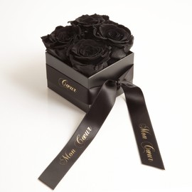 Rose Bouquet Flower Box Mon Coeur Mein Herz 4 Everlasting Roses Durable 3 Year Luxury Flowers Box/Box/Roses Love Engagement Marriage Proposal by Rose Marie Schulz® Heidelberg, Black