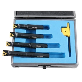 Accusize Industrial Tools 4 Pc 1/2'' Round Shank Indexable Boring Bar Set with Tcmt21.50 Carbide Inserts, 90 Degree, 2627-9104