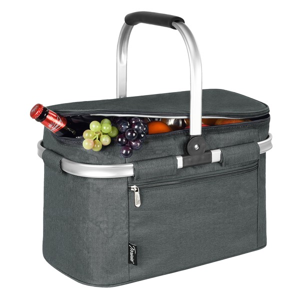 Tirrinia Large Insulated Picnic Basket, 34L Water-Resistant & Leakproof Collapsible