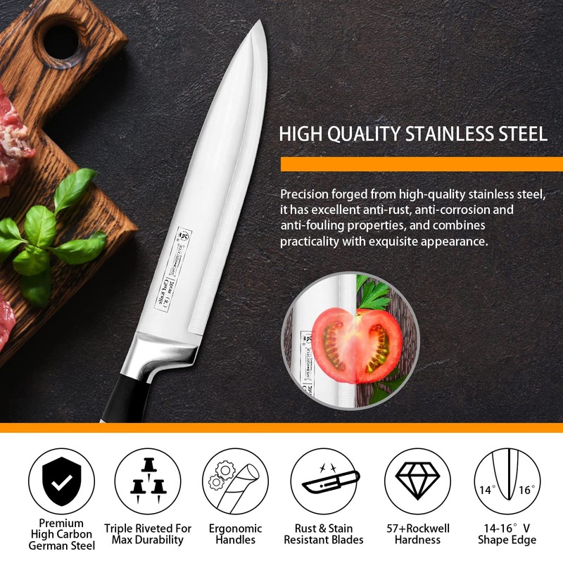 Kitchen Knife Set, Retrosohoo 9-Pieces Black Sharp Non-Stick Coated Chef