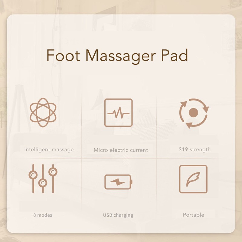 Foot Massager Mat USB Rechargeable 8 Modes 19 Strength Microcurrent
