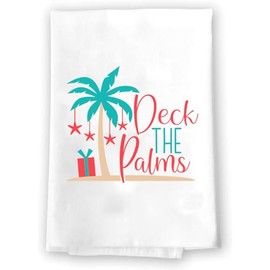 Beach Christmas Decor | Decorative Kitchen and Bath Hand Towels | Palms Flip Flops Sand Santa Clause Snowman | XMAS Winter Novelty | White Towel Home Holiday Decorations | Gift Present