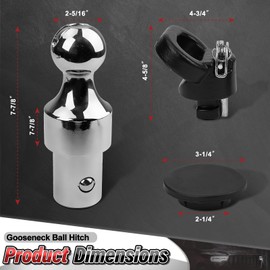 60638 Puck System Gooseneck Hitch Ball with 2 Safety Chain Anchor Kit Fit for Dodge RAM 2500 3500 2013-2023, 38000 lbs GTW/ 9500 lbs VTW, 2-5/16-Inch Gooseneck Ball