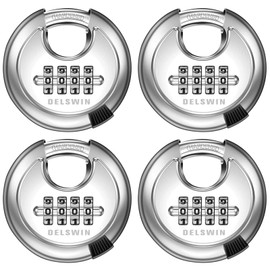 DELSWIN 4 Digit Combination Disc Padlock with Hardened Steel Shackle Outdoor Combo Gate Lock for Sheds, Storage Unit, Garage, Fence, Trailer Tongue (4 Pcs)