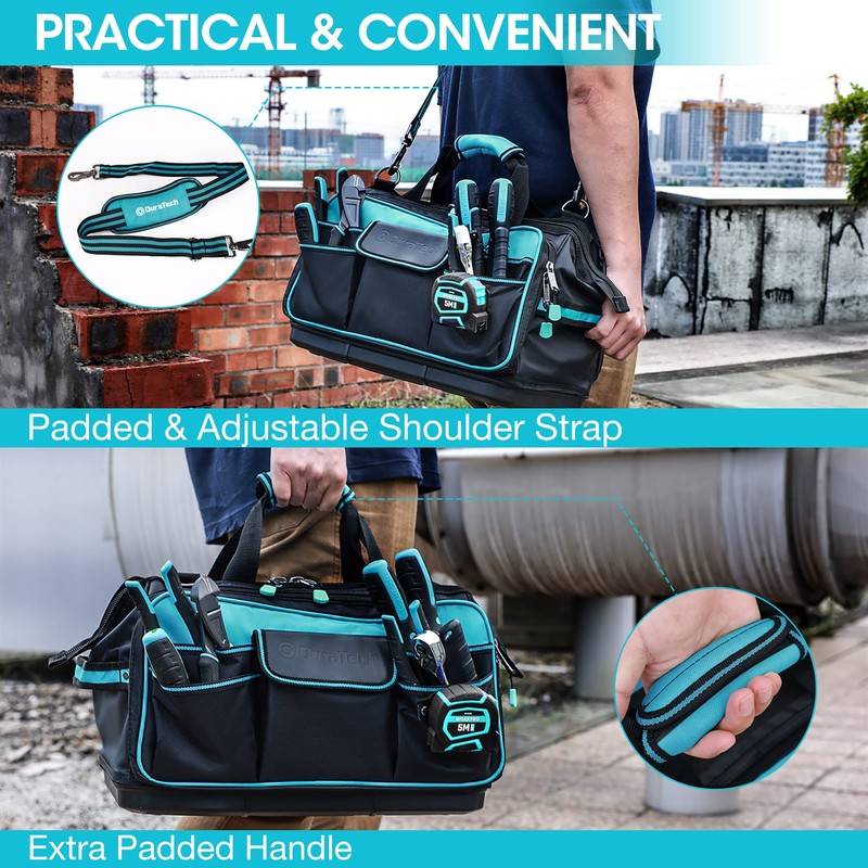 DURATECH 17" Wide Mouth Tool Bag, Large Storage 32 Pocket