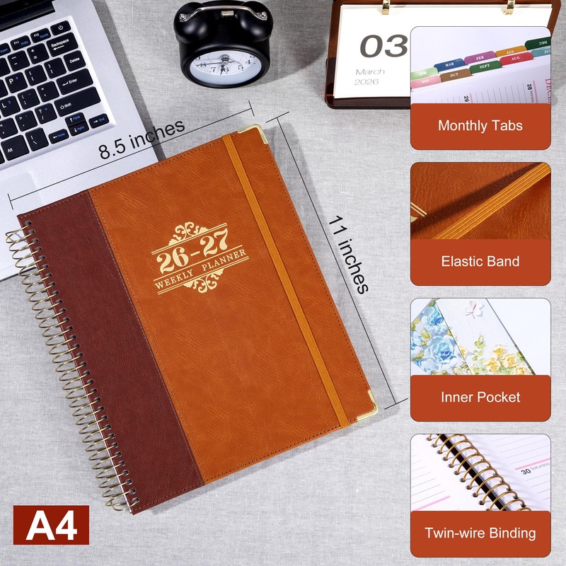 Planner 2026-2027, Leather Two-Tone Planner, 18 Month Weekly and Monthly