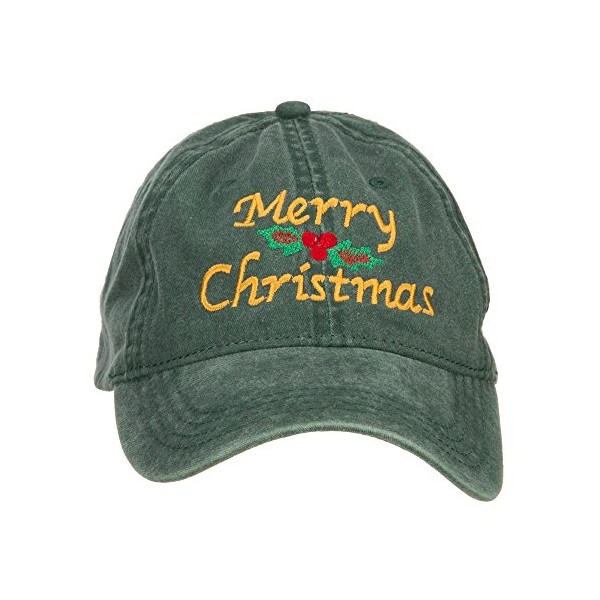 e4Hats.com Merry Christmas Mistletoe Embroidered Washed Dyed Cap - Dk Green OSFM