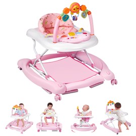 Baby Walker, 5 in 1 Baby Walkers for Boys Girls 6-12 Months, Foldable Walkers for Babies with Bouncer & Feeding Tray, Music, Adjustable Heights, Activity Walker for Infant