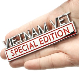 PQPQP Vietnam Vet Special Edition Car Emblem with 2 Adhesives, 3D Badge Decal for Trucks, Metal Stickers Replacement Fit Universal Vehicle, Veteran Gifts for Men (Silver & Red)