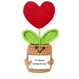 Emotional Support Plush Heart for Mom Dad Daughter Son Sister Friends Coworkers, Positive Crochet Flowers, Inspirational Birthday Graduation Gift, Appreciation Gifts (I'm Always Rooting for You)